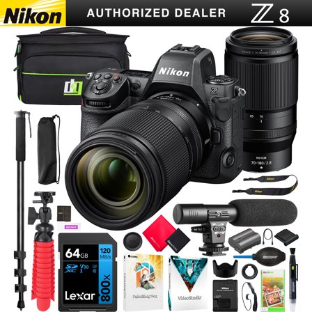 Nikon Z8 Professional Full Frame Mirrorless 8K Video & Stills Hybrid FX Camera with 70-180mm F2.8 Zoom Lens Kit 1695 Bundle with Deco Gear Bag + Microphone + Monopod | Official Nikon USA Dealer