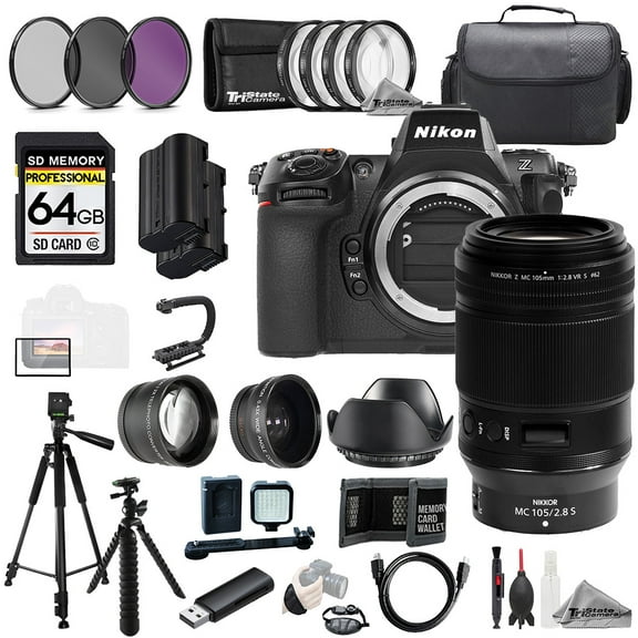 Nikon Z8 + Z MC 105mm f/2.8 VR S Macro Lens+64GB+Ext Bat+9 PC Filter-MEGA Kit (International Version)