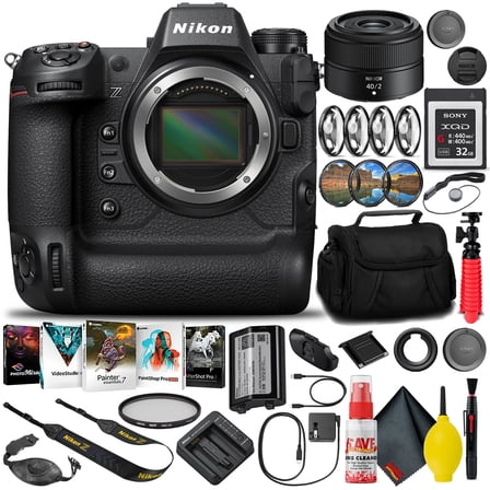 Nikon Z9 FX-Format Mirrorless Camera Body (1669) (Intl Model) + 40mm F/2 Lens + 32GB XQD Memory Card + Editing Software + Camera Bag + Pro Filter Kit + 12" Tripod