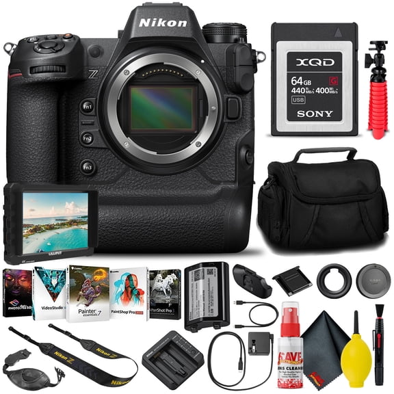 Nikon Z9 FX-Format Mirrorless Camera (Body Only) - New + 64GB XQD Card + 7" HD Monitor + Editing Software + Camera Bag + Tripod + Cleaning Kit