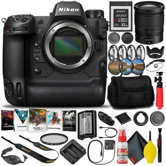 Nikon Z9 FX-Format Mirrorless Camera (Intl Model) with 24-70mm F4 S Lens, 32GB XQD Card, 4K Software, Bag, Filter Kit & Tripod