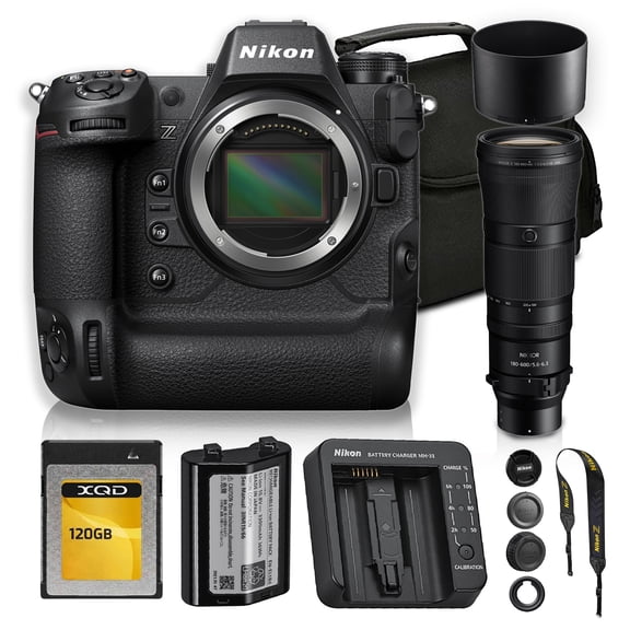 Nikon Z9 Mirrorless Camera 45.7MP Full Frame 8K Video EXPEED 7 493-Point AF | NIKKOR Z 180-600mm f/5.6-6.3 VR Lens + 120GB XQD Memory Card + Camera Bag