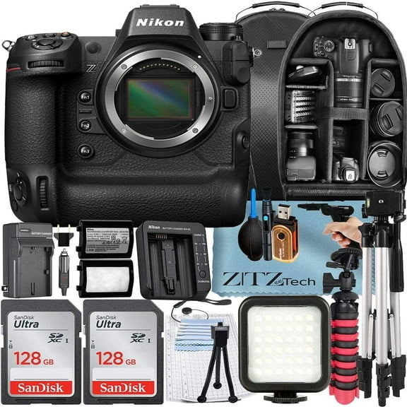 Nikon Z9 Mirrorless Camera (Body Only) with 2 Pack 128GB Memory Card + Backpack + Tripod + ZeeTech Accessory Bundle (International Version)