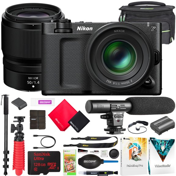 Nikon ZR Cinema 6K Full-Frame Camera with NIKKOR Z 50mm f/1.4 Lens 2041 Content Creator Bundle with Deco Gear Photography Bag + Microphone + Monopod + 128GB Card + Software & Accessories