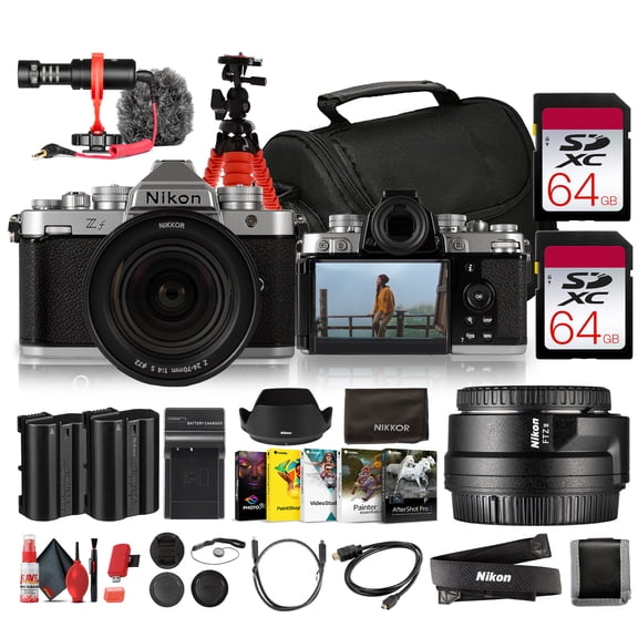 Nikon Zf Mirrorless Camera with NIKKOR Z 24-70mm f/4 S Lens (Silver), Full-Frame FX 24.5MP, 4K Video Bundle with Rode Ultracompact on Camera-Mount Microphone + FTZ II Mount Adapter + Tripod + More