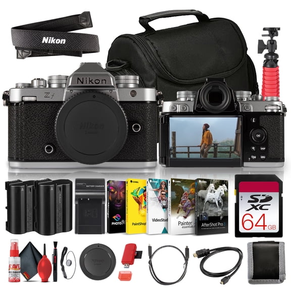 Nikon Zf Mirrorless Camera (Silver), Full-Frame FX 24.5MP BSI CMOS, 4K30 Video, 5-Axis IBIS, Retro Design Bundle with Cleaning Kit + Tripod + 64GB Memory Card + Bag + More