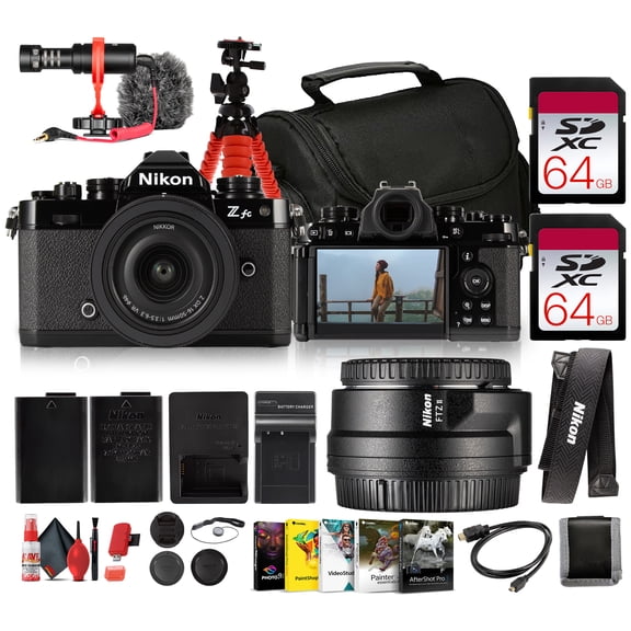 Nikon Zfc Mirrorless Camera Black with 16-50mm Lens 20.9MP DX 4K Video Bundle with Rode Ultracompact on Camera-Mount Microphone + FTZ II Mount Adapter + Bag + Tripod + 3PC Filter Kit + 64GB Card