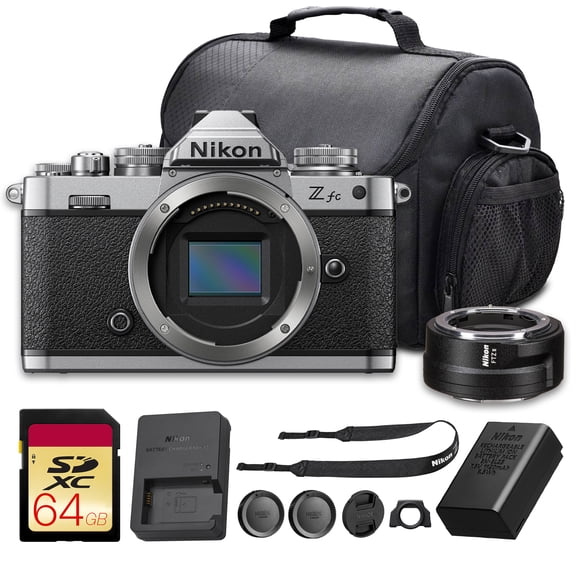 Nikon Zfc Mirrorless Camera Body Silver 20.9MP DX 4K | Eye-Detection AF, 11fps, Articulating Touchscreen, Z-Mount | FTZ II Adapter + 64GB Card + Bag