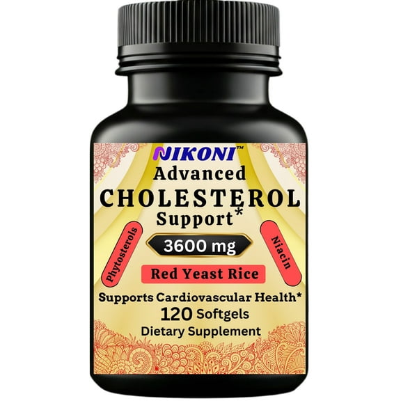 Nikoni Advanced Cholesterol Support, 3600 mg Plant Sterols with Niacin, Red Yeast Rice & Omega Nutrients, 14-in-1 Formula 120 Softgels