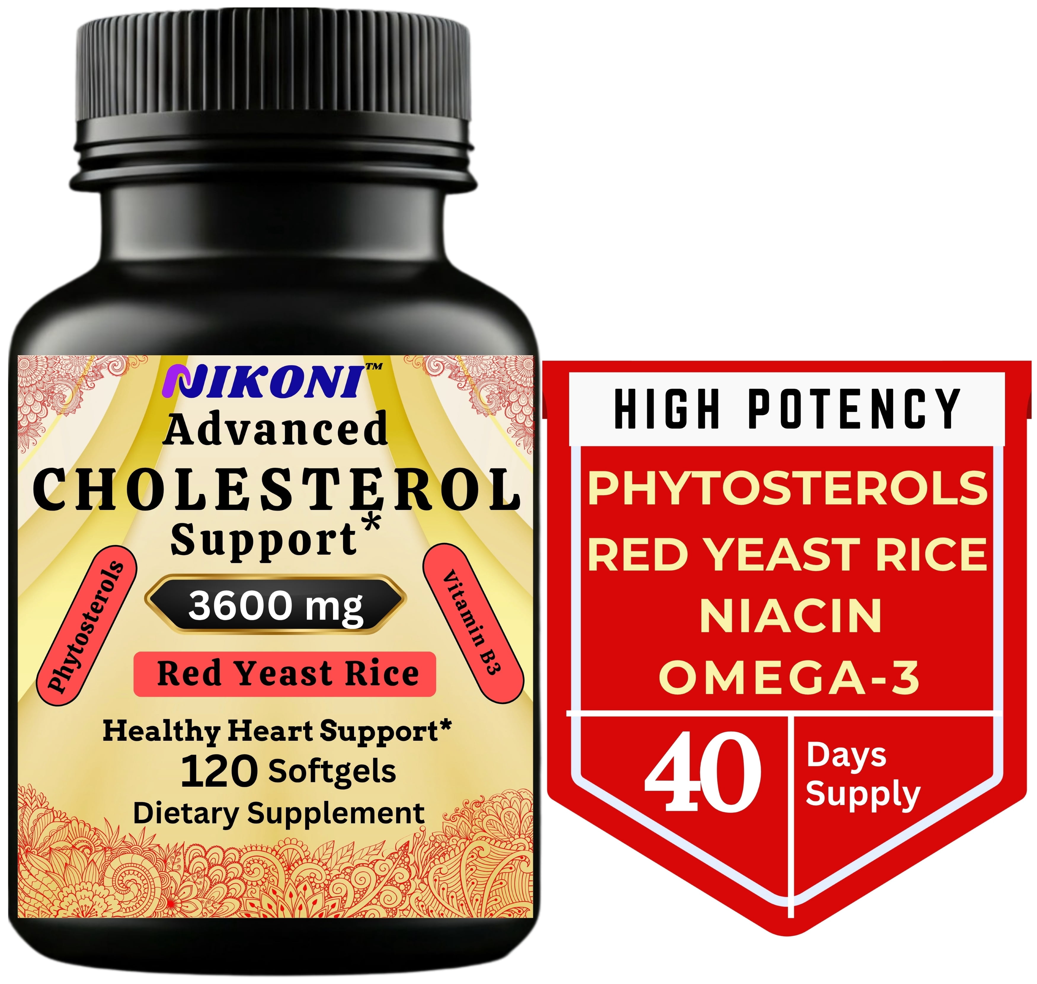 Nikoni Advanced Cholesterol Support 3600 mg Plant Sterols 14-in-1 Formula 120 Softgels