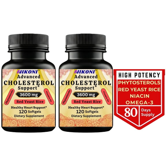 Nikoni Advanced Cholesterol Support Dietary Supplement 3600 mg Plant Sterols & Vitamins 14-in-1 Formula 240 Softgels