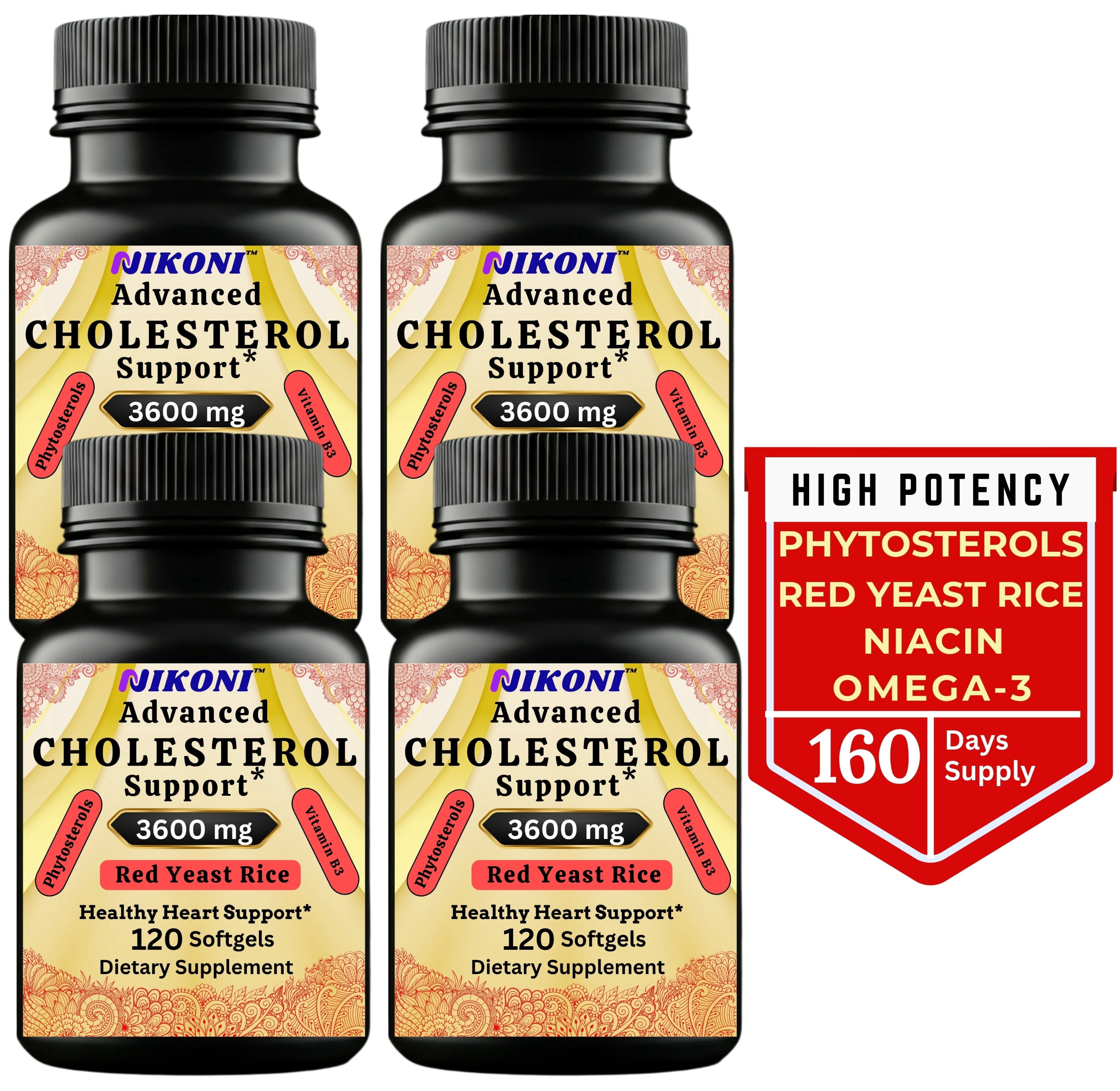 Nikoni Advanced Cholesterol Support Dietary Supplement 14-in-1 Formula 3600 mg Plant Sterols 480 Softgels