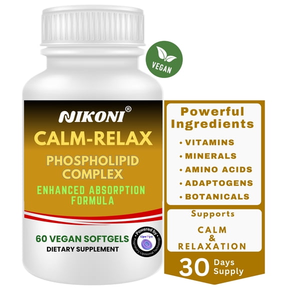 Nikoni Calm Relax Phospholipid Complex Enhanced Absorption Formula Stress Support 60 Vegan Softgels