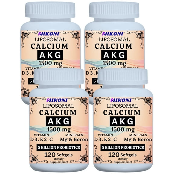 Nikoni Liposomal Calcium AKG 1500mg Supplement with probiotics, Vitamins, Healthy Aging, 480 Softgels