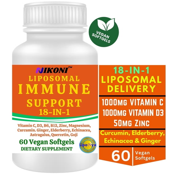 Nikoni Immune Support Dietary Supplement 18-in-1 Liposomal Formula Vegan Softgels 60 Count