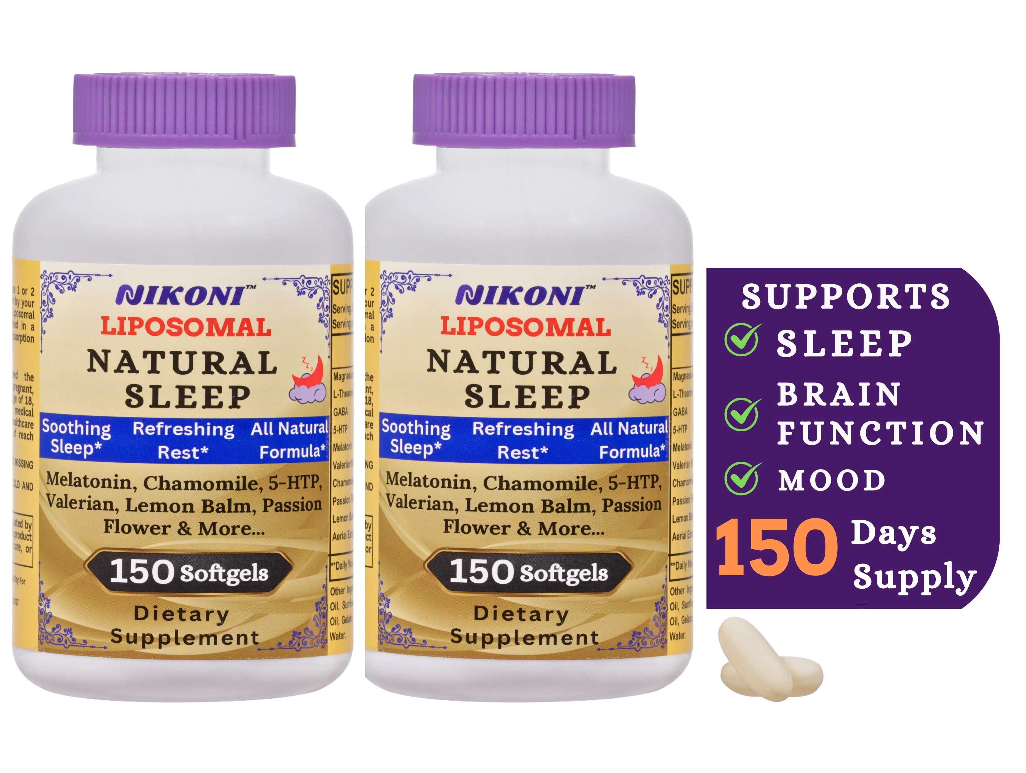 Nikoni Liposomal Sleep & Mood Support Supplement – Natural Blend for Relaxation & Emotional Wellness – 300 Softgels