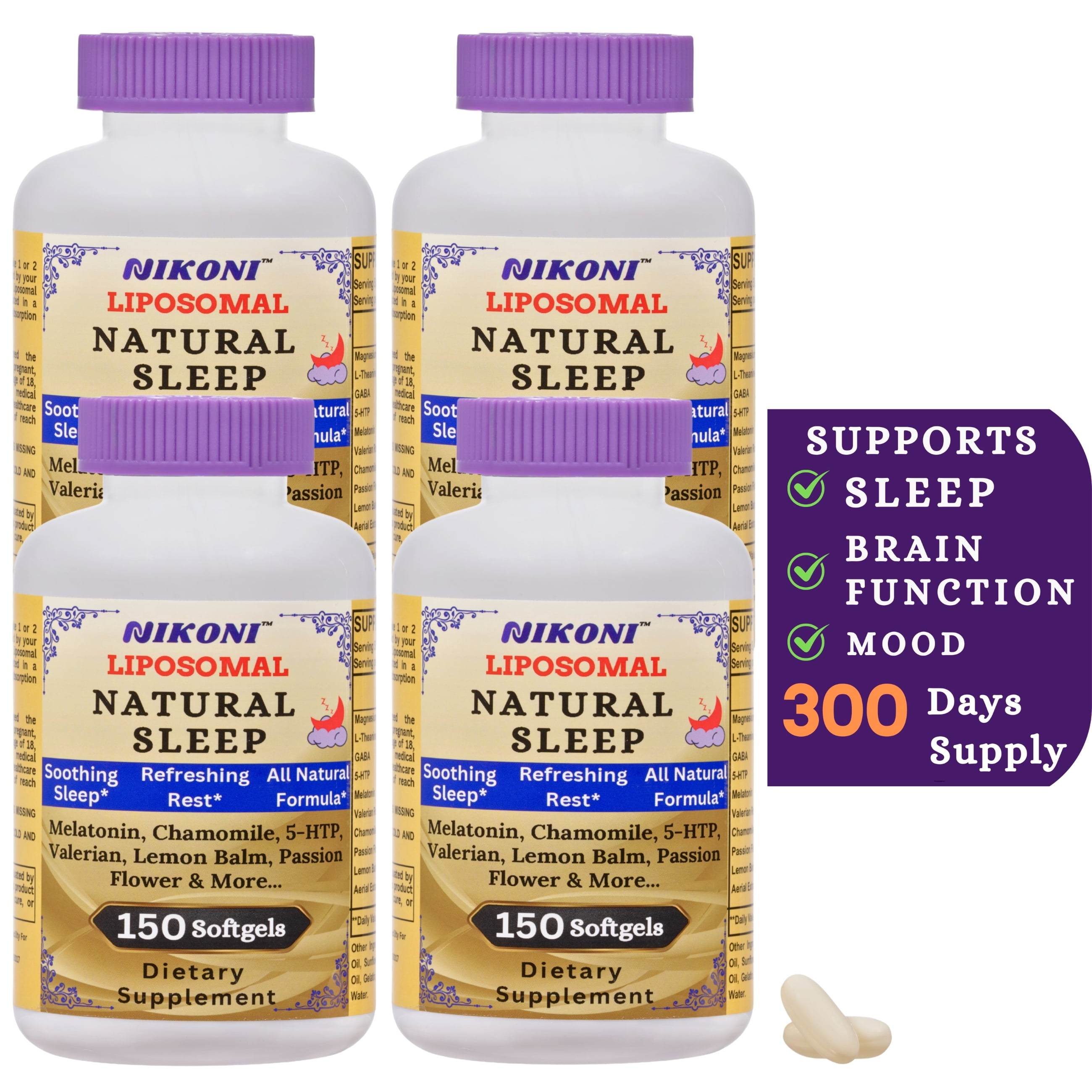 Nikoni Liposomal Sleep & Mood Support Supplement – Natural Blend for Relaxation & Emotional Wellness – 600 Softgels