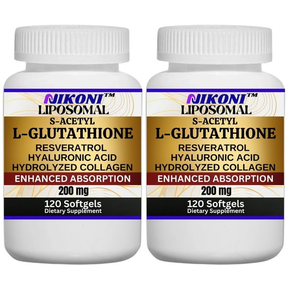 Nikoni S-Acetyl Glutathione Supplement with Resveratrol, Hyaluronic Acid and Collagen, 240 Softgels
