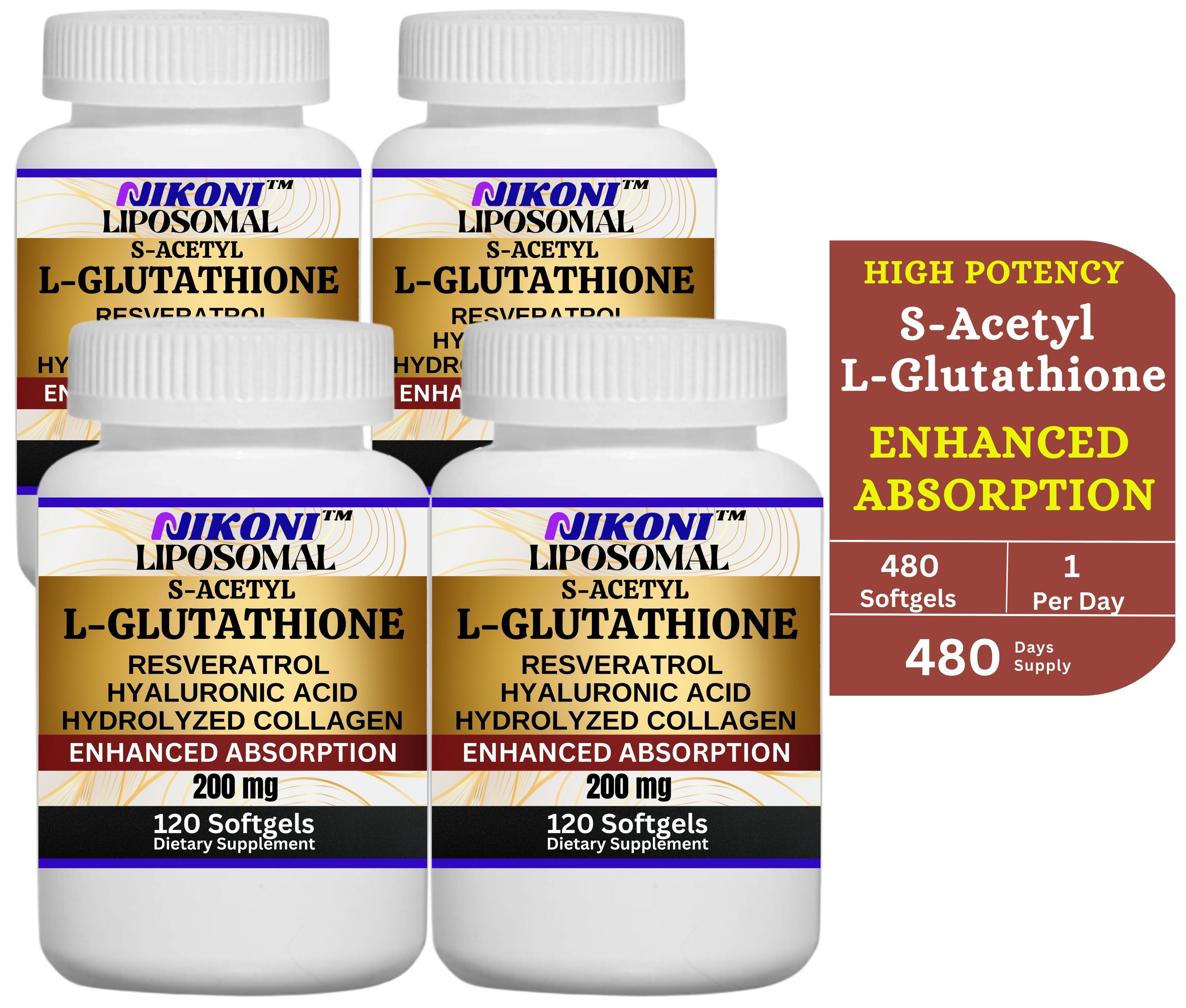 s acetyl l glutathione 500mg Nikoni S-Acetyl L-Glutathione Resveratrol Liposomal Softgels, Antioxidant &  Joint Support, 480 Count