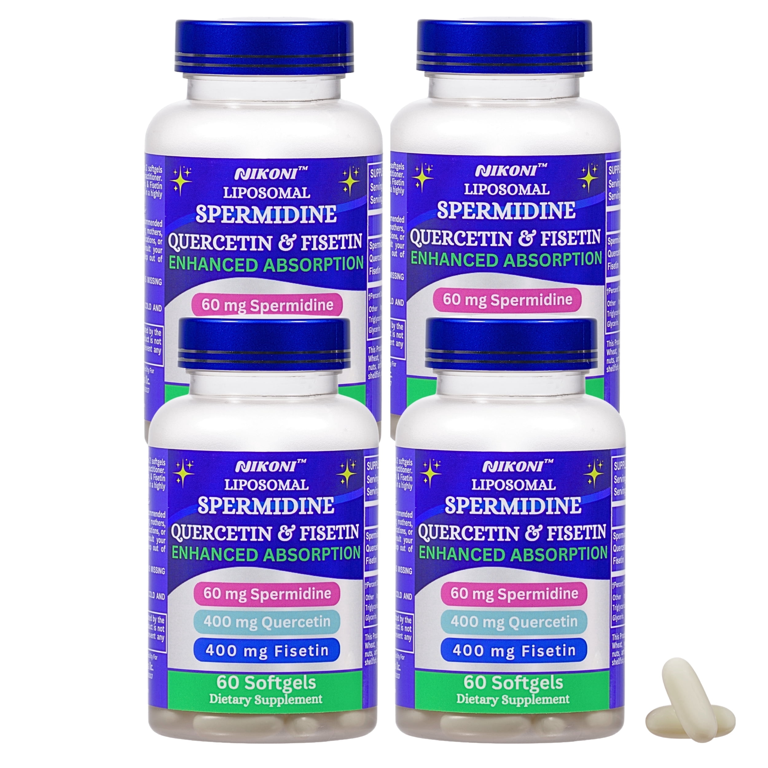 Nikoni Liposomal Spermidine Quercetin Fisetin Antioxidant and Cellular Wellness Supplement 240 Softgels