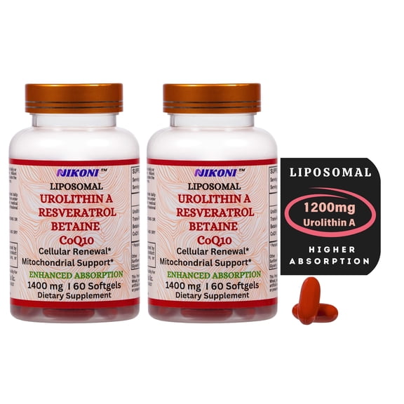 Nikoni Liposomal Urolithin-A Dietary Supplement, Maximum Metabolism, Healthy Aging & Wellness, Antioxidant Support, Gluten-Free, 120 Softgels