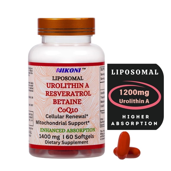 Nikoni Liposomal Urolithin-A Supplement for Maximum Metabolism, Healthy Aging & Wellness, Antioxidant Support, 60 Softgels