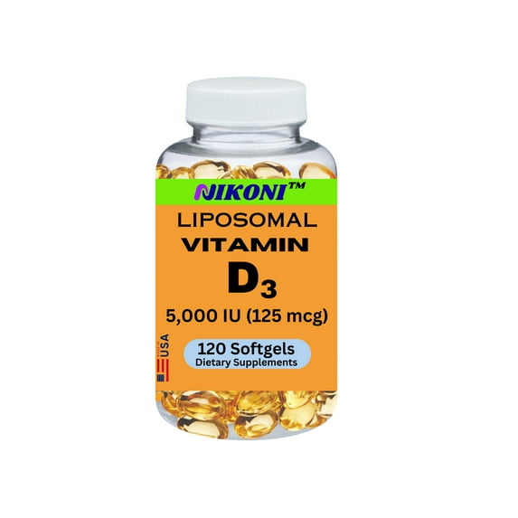 Nikoni Liposomal Vitamin D3, 125 mcg (5,000 IU) with Sunflower Phospholipids supplement, Nutritional Support for Bone, Immune, 120 Softgels