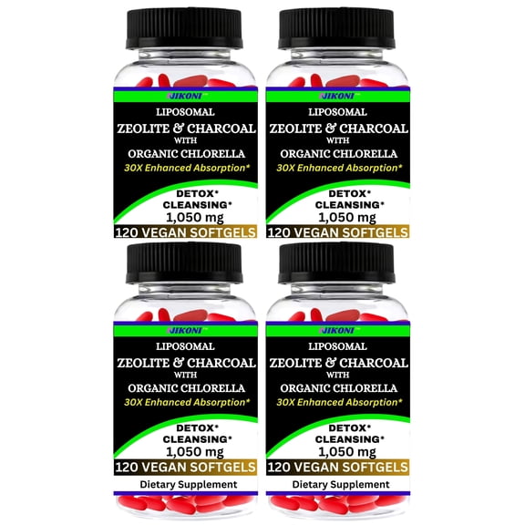 Nikoni Liposomal Zeolite, Charcoal & Organic Chlorella Dietary Supplement, Healthy Liver, Full Body Detox Vegan Softgels, 480 Count