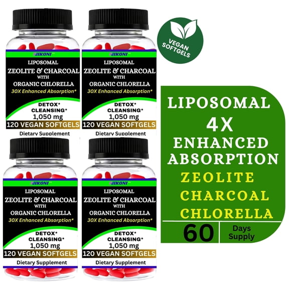 Nikoni Liposomal Zeolite, Charcoal and Organic Chlorella Dietary Supplement, Healthy Liver, Full Body Detox, Vegan Softgels, 480 Count,