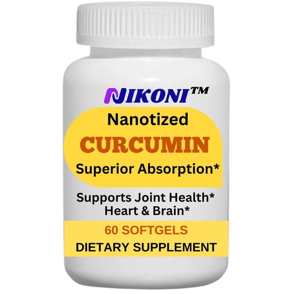 Nikoni Nanotized Curcumin, 95% Purity, Supports Joint, Heart, & Immunity Health-60 Softgels