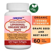 Nikoni Organic Liposomal Beet Root Supplement 1000 mg Supports Nitric Oxide Production, 120 Vegan Softgels