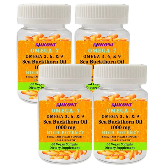 Nikoni Organic Sea Buckthorn Oil – Omega-7 & Antioxidant Nutrients for Skin, Hair & Nail Support – 240 Vegan Softgels