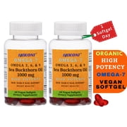 Nikoni Organic Sea Buckthorn Oil Vegan Softgels, Omega-7 and Antioxidant Nutrients for Skin, Hair and Nail Support, 120 Count