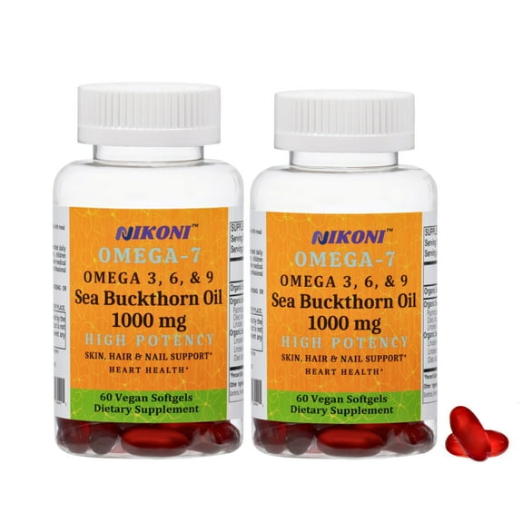 Nikoni Organic Sea Buckthorn Oil  Omega-7 & Antioxidant Nutrients for Skin, Hair & Nail Support  120 Vegan Softgels