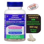 Nikoni Liposomal Spermidine Quercetin and Fisetin for Cellular and Brain Health, Antioxidant Support, 60 Softgels