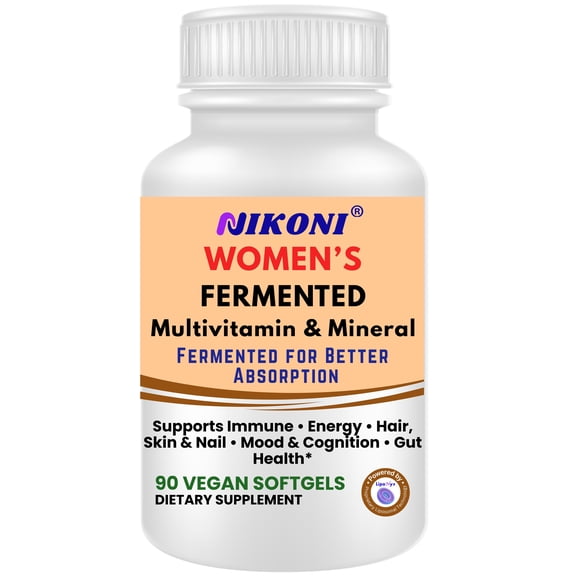 Nikoni Women's Fermented Multivitamin & Mineral Liposomal Vegan Softgels, fermented for Better Absorption, 90 Count