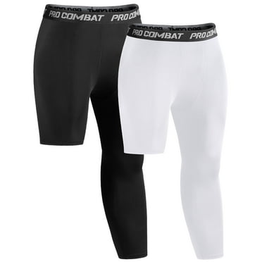 Niksa 2 Pack Men's Compression Pants, 3/4 One Leg Compression Tights Men Basketball Leg Sleeve Athletic Base Layer Leggings
