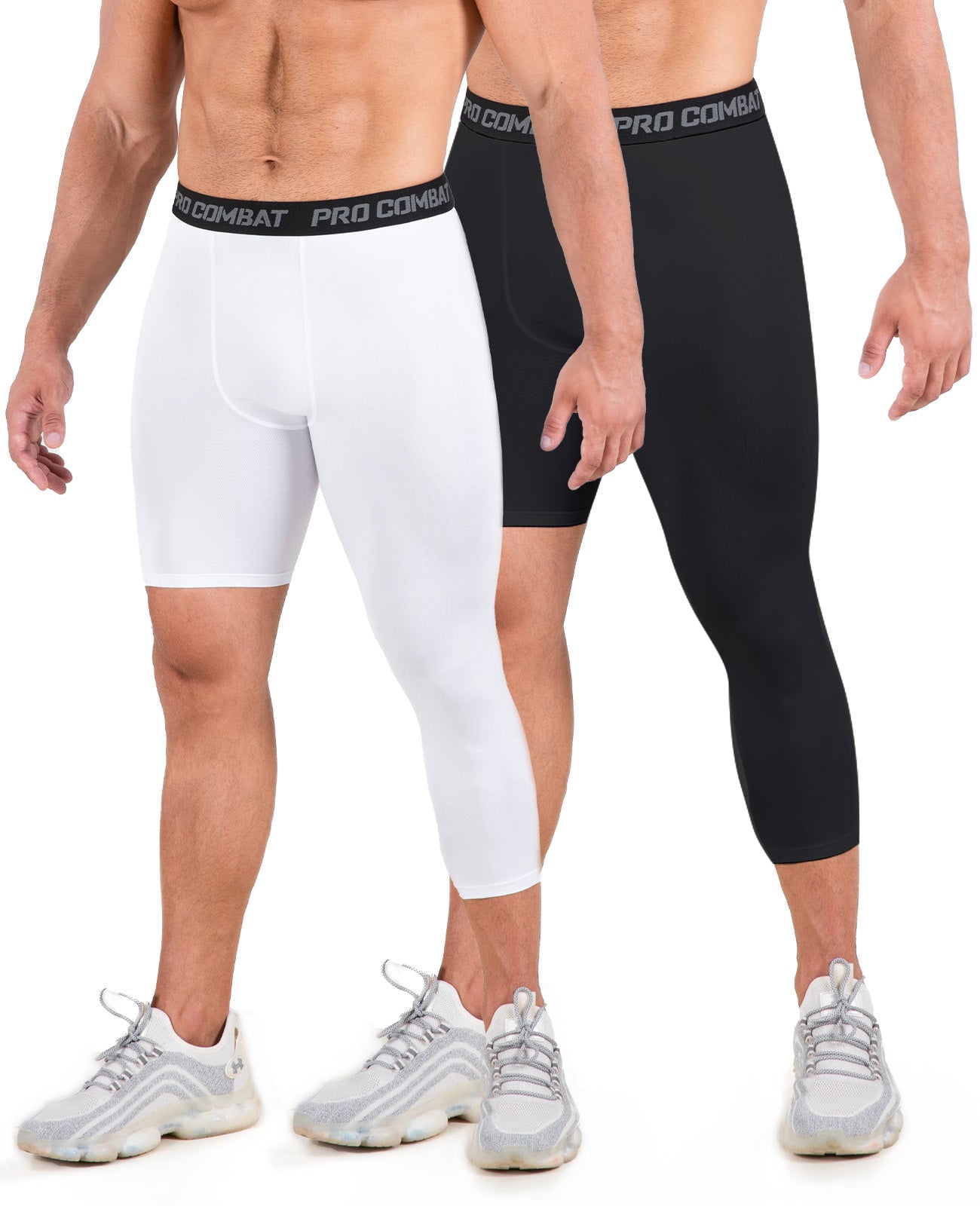 Niksa 2 Pack Men's Compression Pants, 3/4 One Leg Compression