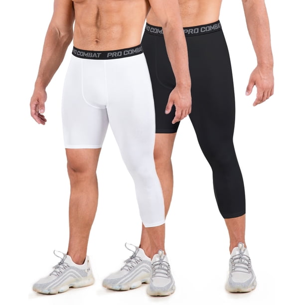 Niksa 2 Pack Men's Compression Pants, 3/4 One Leg Compression