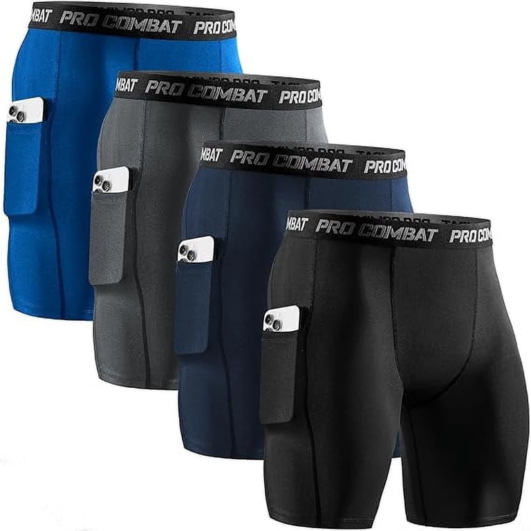 Men's Compression Shorts 1/3 Pack - Dry Fit Workout Shorts With Pocket, Spandex Athletic Running Shorts - Wine Red, Large