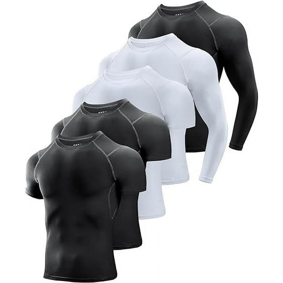 Niksa 5 Pack Mens Compression Shirt, Short/Long Sleeve Athletic Undershirt Workout T Shirt, Compression Shirts for Men