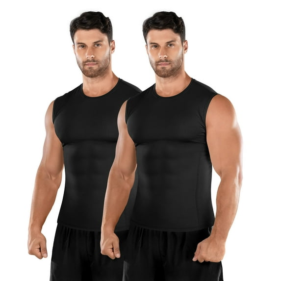Niksa Compression Undershirts for Men, Sleeveless Compression Shirt Men, Ultra Slimming Body Shaper Tummy Control Compression Shirts, Compression Tank Top for Men, 2 Pack