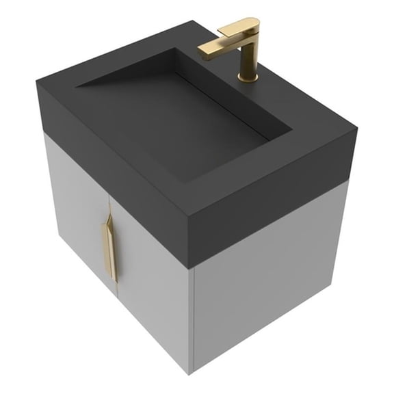 Nile 24" Gray Wood Floating Vanity with Black Top and Gold Trim
