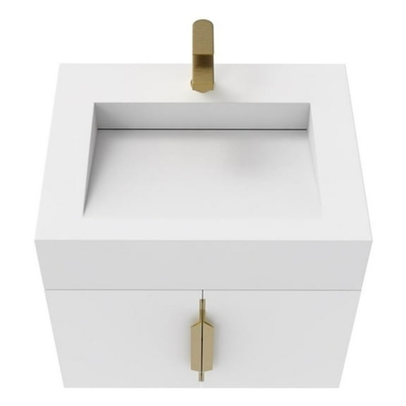 Nile 24" White Wood Floating Vanity with White Top and Gold Trim