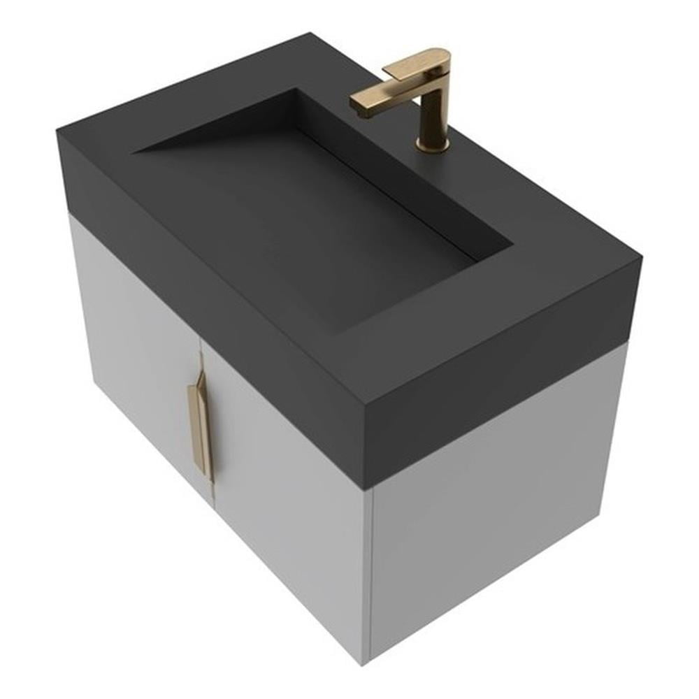 Nile 30" Gray Wood Floating Vanity with Black Top and Gold Trim ...