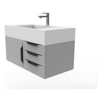Nile 36" Gray Wood Floating Vanity with White Top and Black Trim