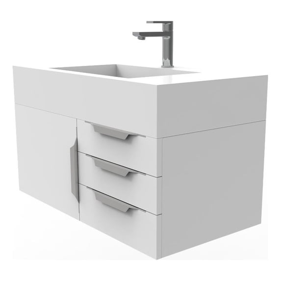Nile 36" White Wood Floating Vanity with White Top and Chrome Trim