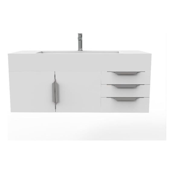 Nile 48" White Wood Floating Vanity with White Top and Chrome Trim
