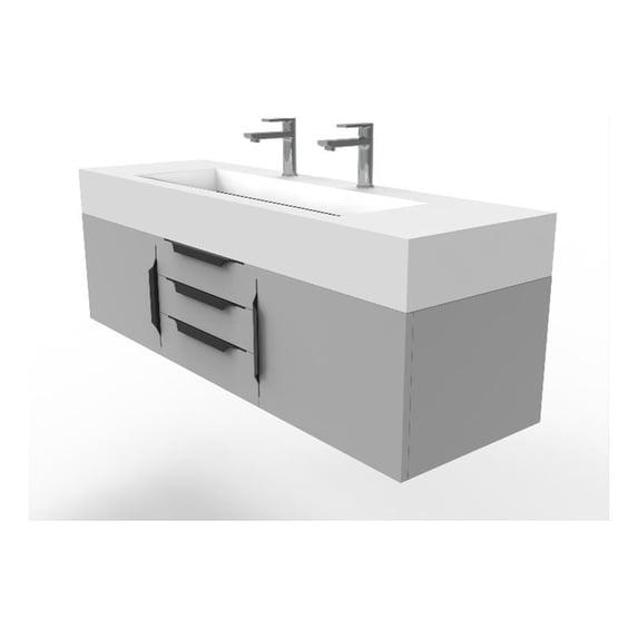 Nile 60" Gray Wood Floating Vanity with White Top and Black Trim