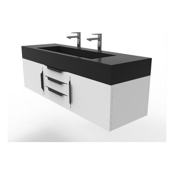 Nile 60" White Wood Floating Vanity with Black Top and Black Trim